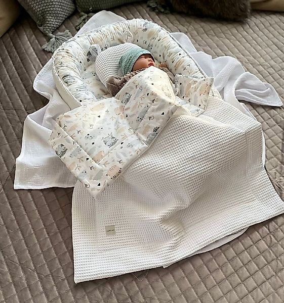 Loolay Bettnestchen Weiß WAFFELPIQUE/ HASE Beige Babynest Babyaustattung Ne günstig online kaufen