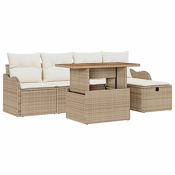vidaXL Garten-Sofa-Set mit Kissen mit Speicher 6-Tlg Beige Poly Rattan 3359 günstig online kaufen
