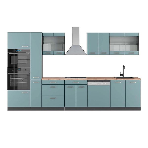 Vicco R-Line Küchenzeile Blau-Grau/Anthrazit 350 cm mit HochschrankAP Eiche günstig online kaufen
