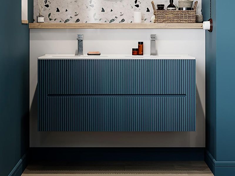 Waschbeckenunterschrank hängend - 120 cm - Blau gerippt - PAVANI günstig online kaufen