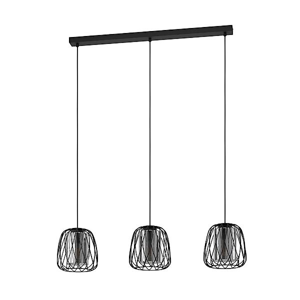 Hängelampe Floresta, schwarz, Länge 89 cm, Stahl/Glas, 3-flg günstig online kaufen