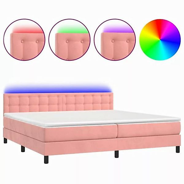 vidaXL Boxspringbett Boxspringbett mit Matratze LED Rosa 200x200 cm Samt Be günstig online kaufen