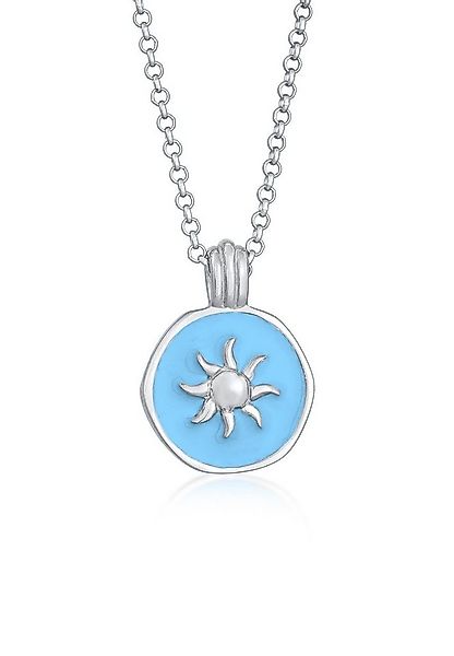 Elli Kette mit Anhänger Sonne Münze Emaille 925 Silber, Sonne günstig online kaufen