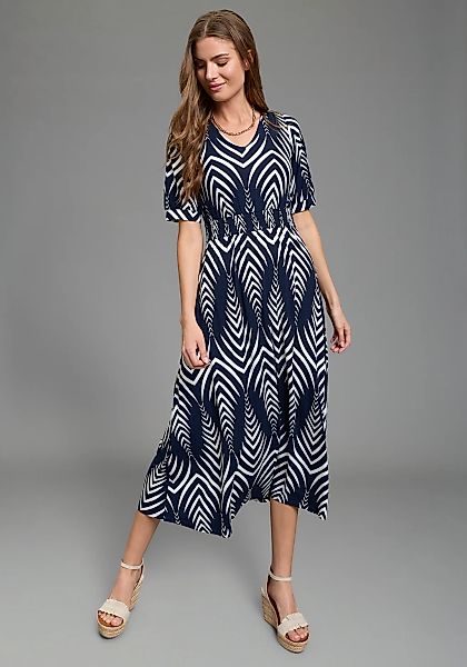 Laura Scott Midikleid mit Ikat-Muster und Smok-Einsatz günstig online kaufen
