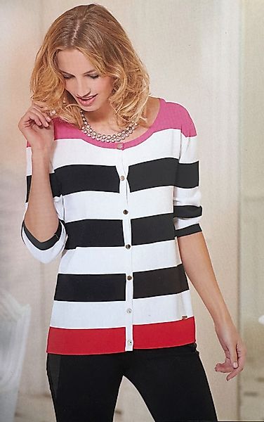 Passioni Strickjacke mit Breiten Schwarz-Weißen Streifen günstig online kaufen