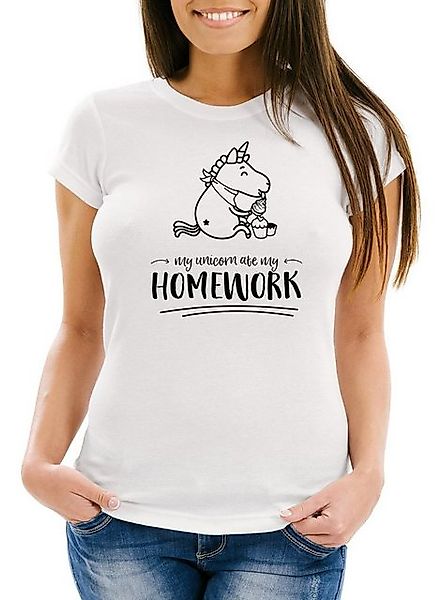 MoonWorks Print-Shirt Damen T-Shirt Einhorn My Unicorn ate my Homework Sprü günstig online kaufen