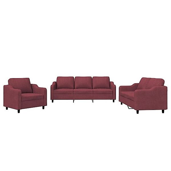 vidaXL Sofa, 3-tlg. Sofagarnitur mit Kissen Weinrot Stoff günstig online kaufen