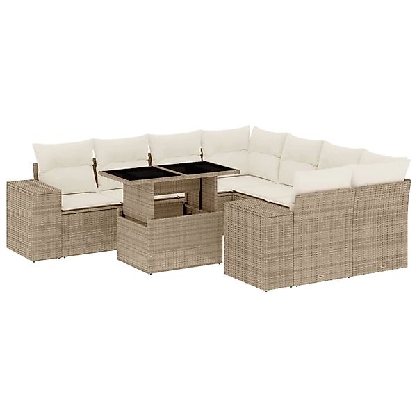 vidaXL 9-Tlg Garten-Sofagarnitur mit Kissen Beige Poly Rattan 3269058 günstig online kaufen