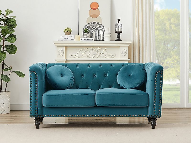 Sofa 2-Sitzer - Samt - Grünblau - TURNER günstig online kaufen