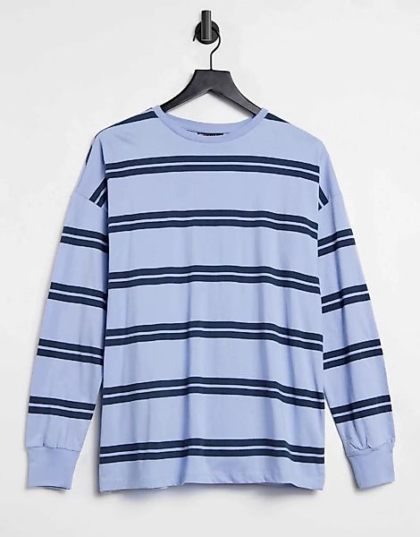 ASOS DESIGN – Langärmliges Shirt in Blau mit Bündchen und Doppelstreifen-Me günstig online kaufen