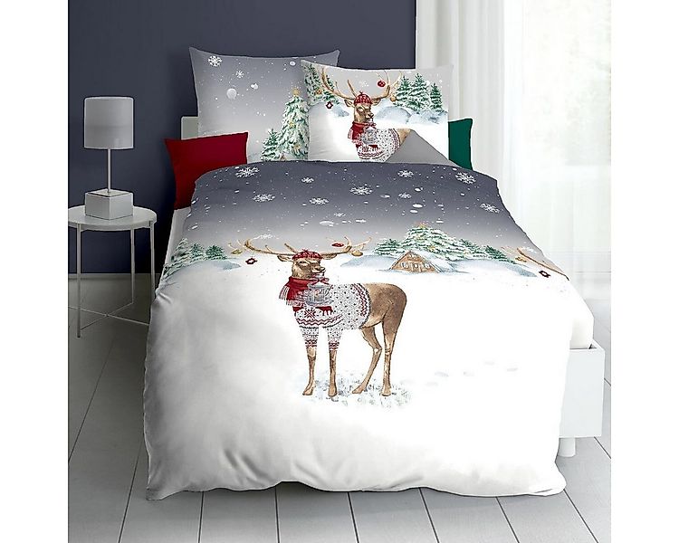 TRAUMSCHLAF Bettwäsche Weihnachtshirsch, Biber, 2 teilig, wunderbar kuschel günstig online kaufen