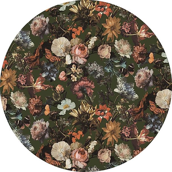 ESTAhome Selbstklebende Runde Tapete Blumen Olivgrün Ø 140 cm 159013 günstig online kaufen