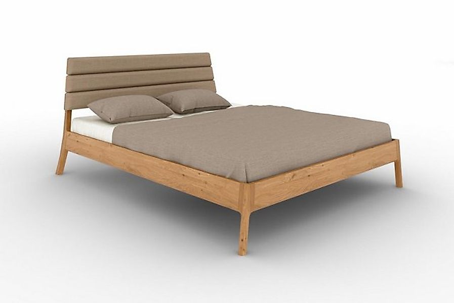 Natur24 Einzelbett Bett Swig 2 Wildeiche 120x200 mit Polsterkopfteil Beige günstig online kaufen