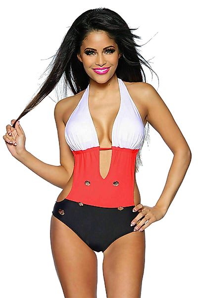 Samegame Monokini Marine-Monokini mit Goldknöpfen Neckholder günstig online kaufen