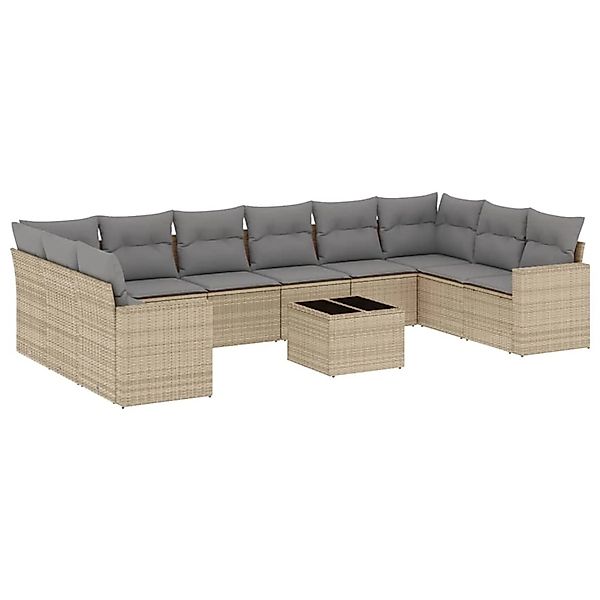 vidaXL 11-Tlg Garten-Sofagarnitur mit Kissen Beige Poly Rattan 3219469 günstig online kaufen