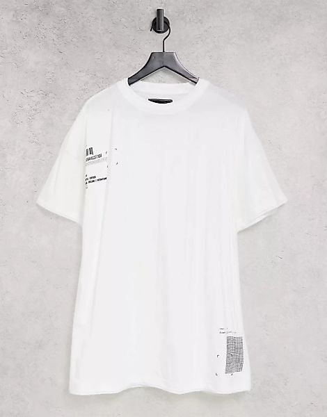 Liquor N Poker – Doppellagiges Oversize-T-Shirt in Weiß mit Placement-Print günstig online kaufen