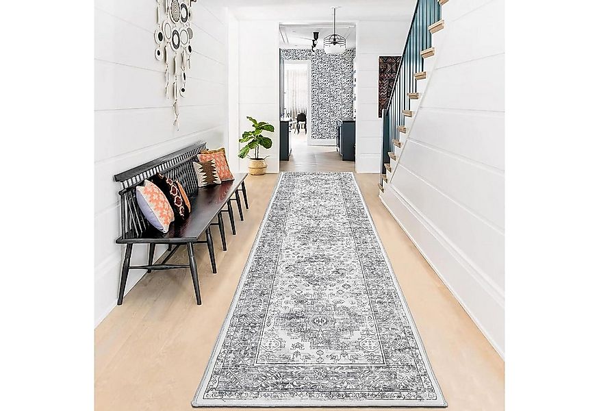 Enyhom Küchenläufer Teppich Läufer 60x240 cm Grau Vintage Design rutschfest günstig online kaufen