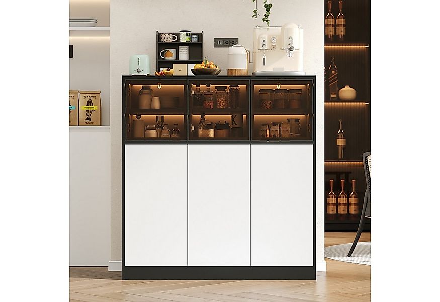 Flieks Mehrzweckschrank Sideboard mit LED-Beleuchtung und Glastüren (1-St., günstig online kaufen