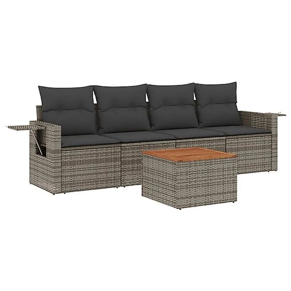 vidaXL 5-Tlg Garten-Sofagarnitur mit Kissen Grau Poly Rattan 3224443 günstig online kaufen