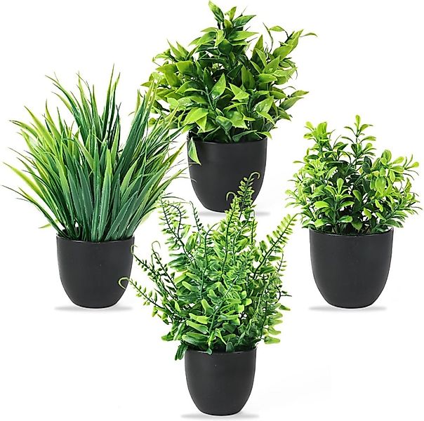 Kunstpflanze 4 künstliche Pflanzen mit Topf, kleine künstliche Pflanzen-Dek günstig online kaufen