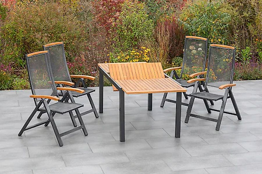 MERXX Garten-Essgruppe »Tilos« 5 Stk. tlg. 4 Klappsessel mit ausziehbarem T günstig online kaufen