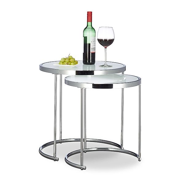 relaxdays Satztisch Satztische rund Milchglas günstig online kaufen