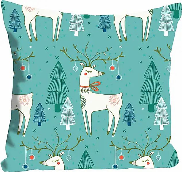 queence Dekokissen »Damian«, Kissenhülle,Rentiere,Tannenbäume,Weihnachten,W günstig online kaufen