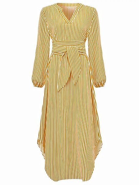 ZWY Dirndl Freizeitliches Kleid mit V-Ausschnitt, gestreiftem Muster, Taill günstig online kaufen
