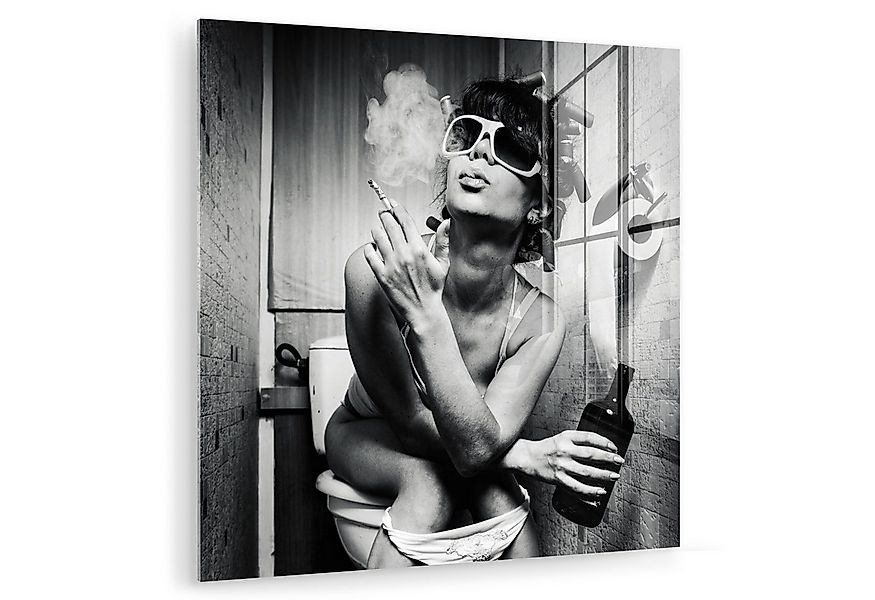 MuchoWow Acrylglasbild Frau - Vintage - Lockenwickler - Toilette - Zigarett günstig online kaufen