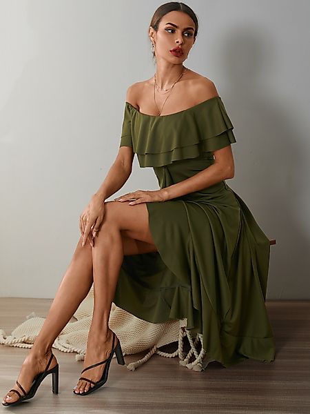 YOINS Schulterfrei Rüschenbesatz Maxi Kleid günstig online kaufen