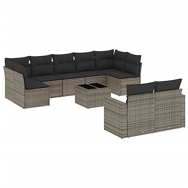 vidaXL 10-Tlg Garten-Sofagarnitur mit Kissen Grau Poly Rattan 3251767 günstig online kaufen