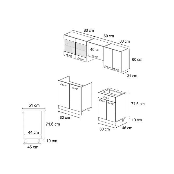 Vicco Küchenzeile R-Line, Beton/Anthrazit, 200 cm, günstig online kaufen