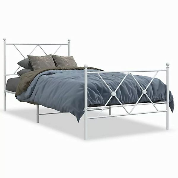 vidaXL Bettgestell, Bettrahmen mit Kopf- und Fußteil Metall Weiß 90x190 cm günstig online kaufen