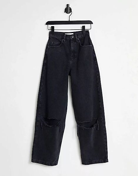 Topshop – Weit geschnittene Jeans in verwaschenem Schwarz mit Rissen an den günstig online kaufen
