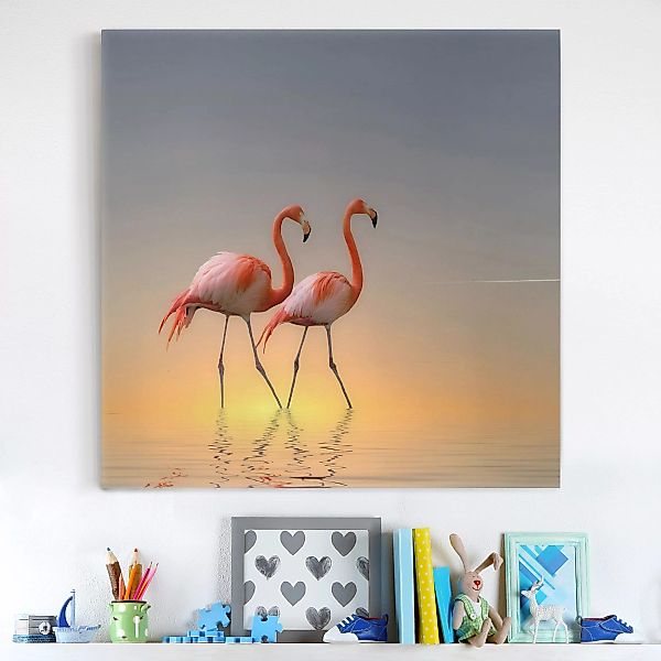 Leinwandbild Tiere - Quadrat Flamingo Love günstig online kaufen