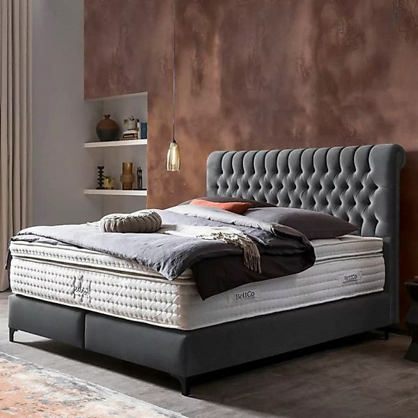 BettCo Boxspringbett Chester (in Dunkelgrau Velours, 180 x 200 cm), Topper günstig online kaufen