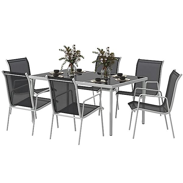 Outsunny Sitzgruppe 7-teilig Essgruppe für 6 Personen Esstisch mit 6 stapel günstig online kaufen