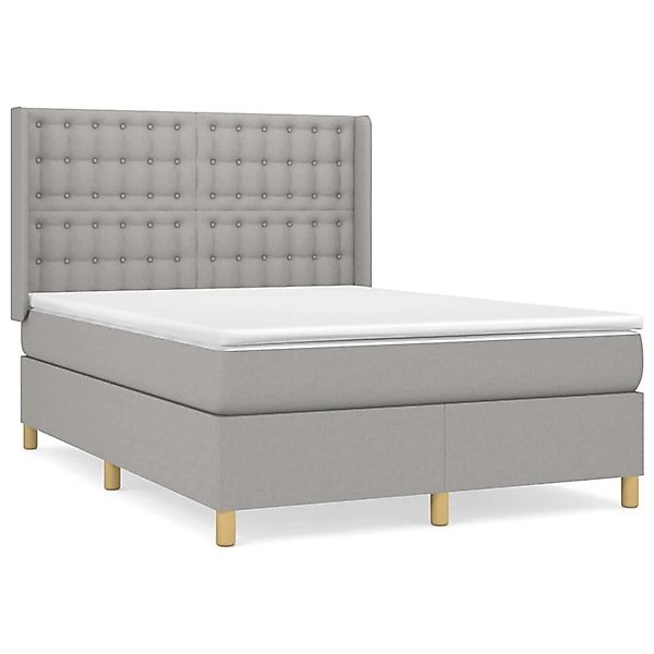 vidaXL Boxspringbett Boxspringbett mit Matratze Hellgrau 140x200 cm Stoff B günstig online kaufen