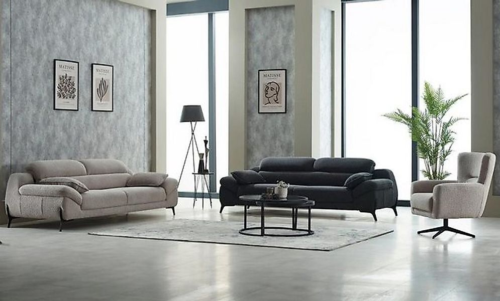 JVmoebel Sofa Couchgarnitur Dreisitzer Sessel Couch Stoff Polstersofa Beige günstig online kaufen