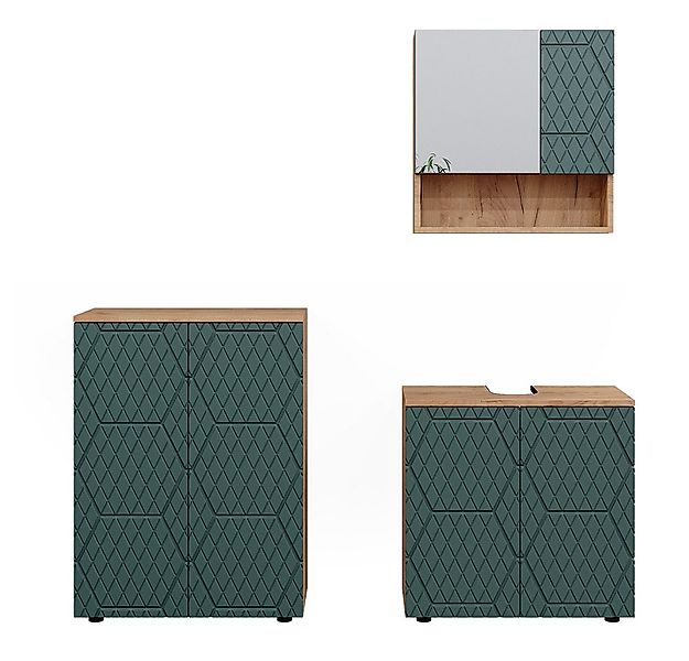Vicco Badmöbel-Set Irma, Goldkraft Eiche/Grün, 3 Teile, mit Unterschrank 60 günstig online kaufen