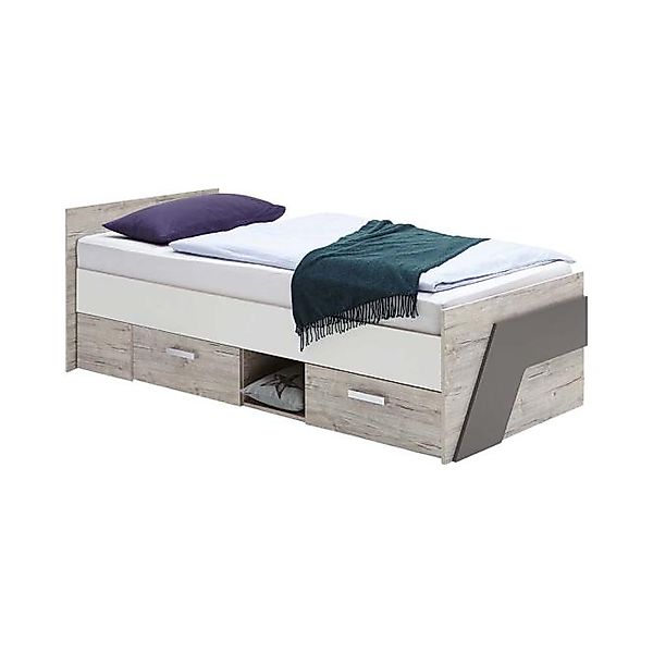 NONA 1 90x200 Bett inkl 2 Schubladen von FMD Sandeiche / Weiß / Lava günstig online kaufen