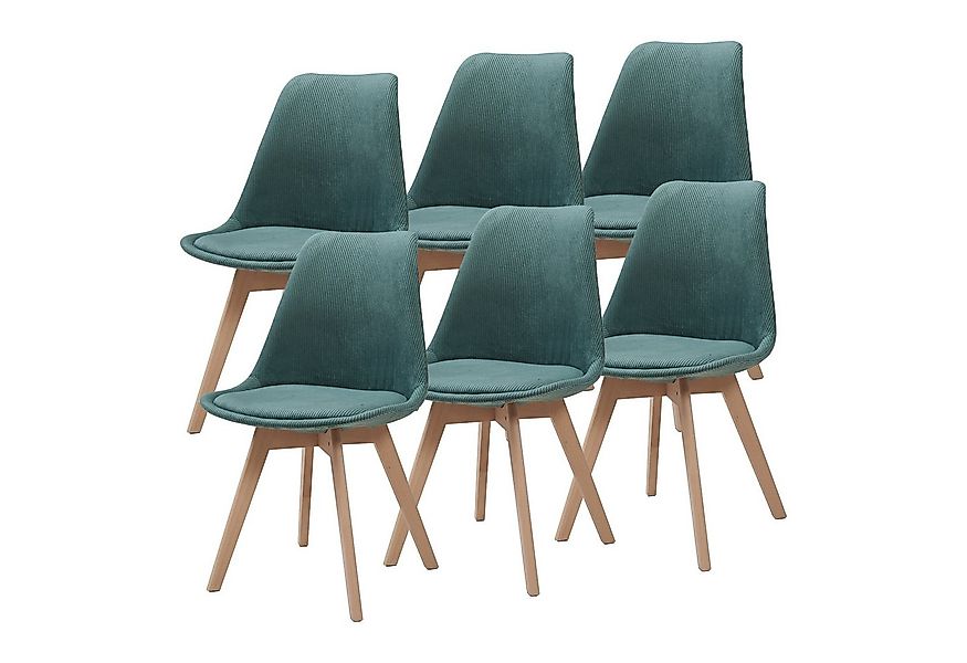 en.casa Esszimmerstuhl (Set, 6 St), »Fläten« mit Massivholzbeinen Cord Dunk günstig online kaufen