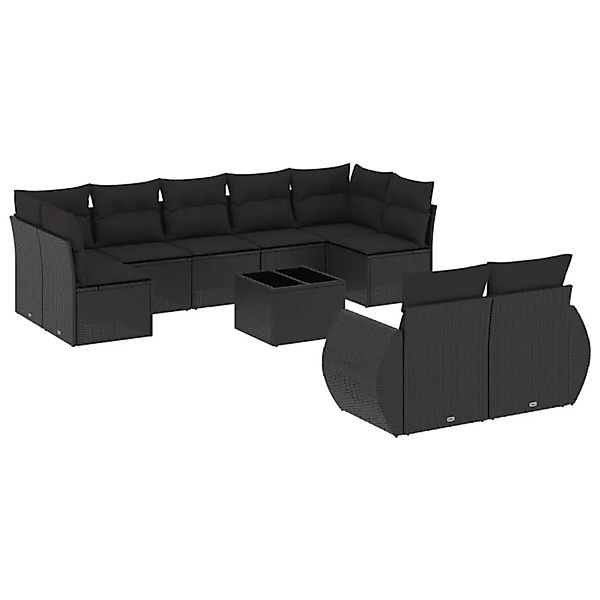 vidaXL 10-Tlg Garten-Sofagarnitur mit Kissen Schwarz Poly Rattan 3221824 günstig online kaufen