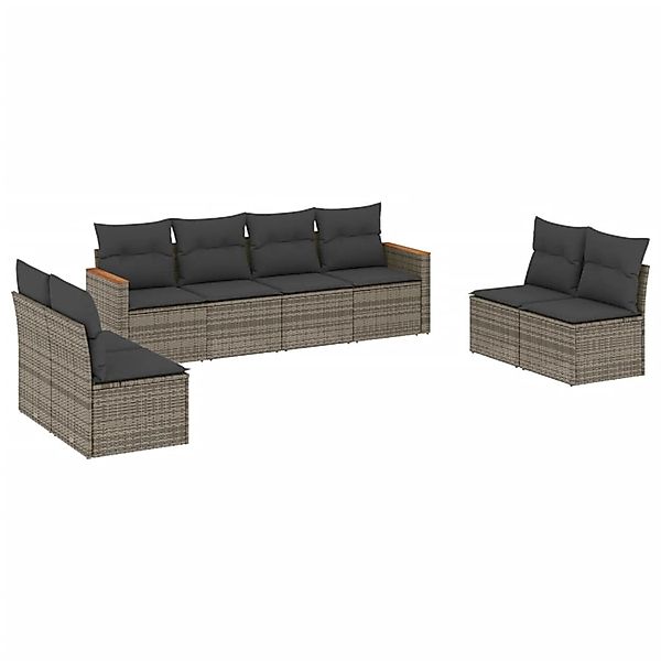 vidaXL 8-Tlg Garten-Sofagarnitur mit Kissen Grau Poly Rattan 3225892 günstig online kaufen