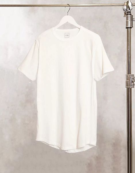 River Island – Lang geschnittenes T-Shirt mit abgerundetem Saum in Weiß günstig online kaufen