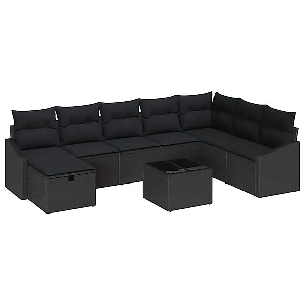 vidaXL Garten-Sofa-Set mit Kissen 9-Tlg Schwarz Poly Rattan 3359342 günstig online kaufen