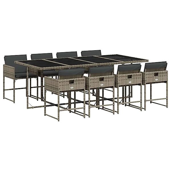 vidaXL 9-Tlg Garten-Essgruppe mit Kissen Grau Poly Rattan 3211280 günstig online kaufen