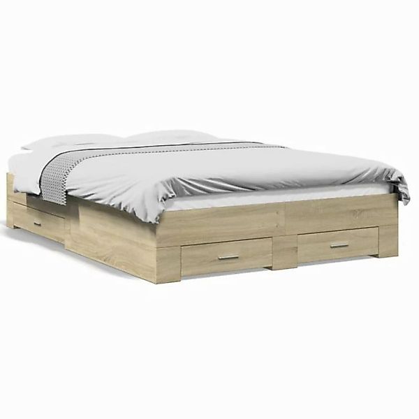 vidaXL Bettgestell, Bettrahmen mit Schubladen Sonoma-Eiche 140x190cm Holzwe günstig online kaufen