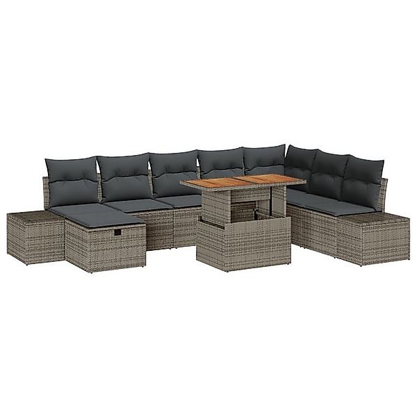 vidaXL Loungesofa 9-teilige Garten Essgruppe mit Kissen Grau Poly Rattan, 9 günstig online kaufen