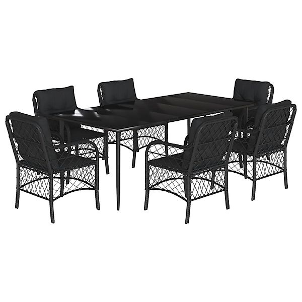 vidaXL 7-Tlg Garten-Essgruppe mit Kissen Schwarz Poly Rattan 3212101 günstig online kaufen